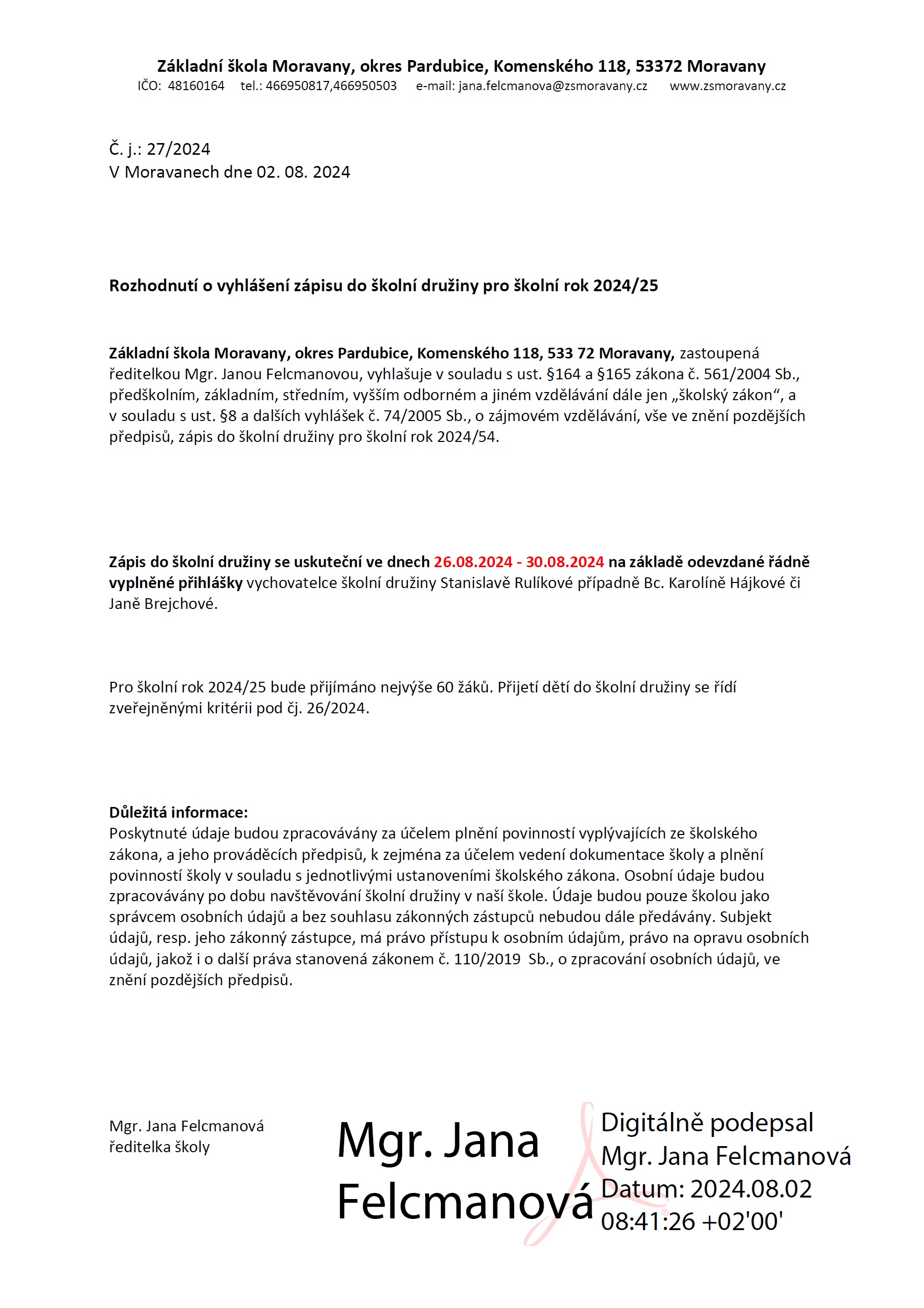 Rozhodnuti o vyhlaseni zapisu do skolni druziny 2024 2025 01