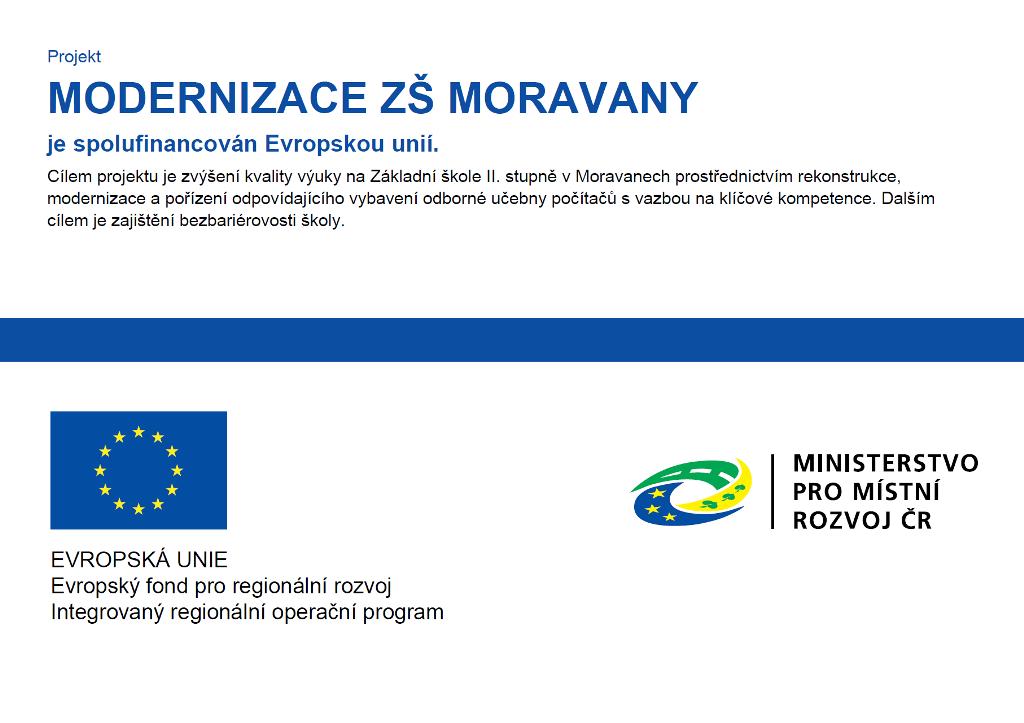 projekt modernizace zs moravany spolufinancovany eu 2020