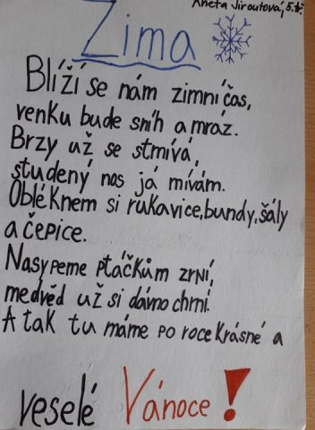 Vánoční poezie 5. třídy