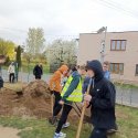 Sázení zeleně u budovy 1. stupně